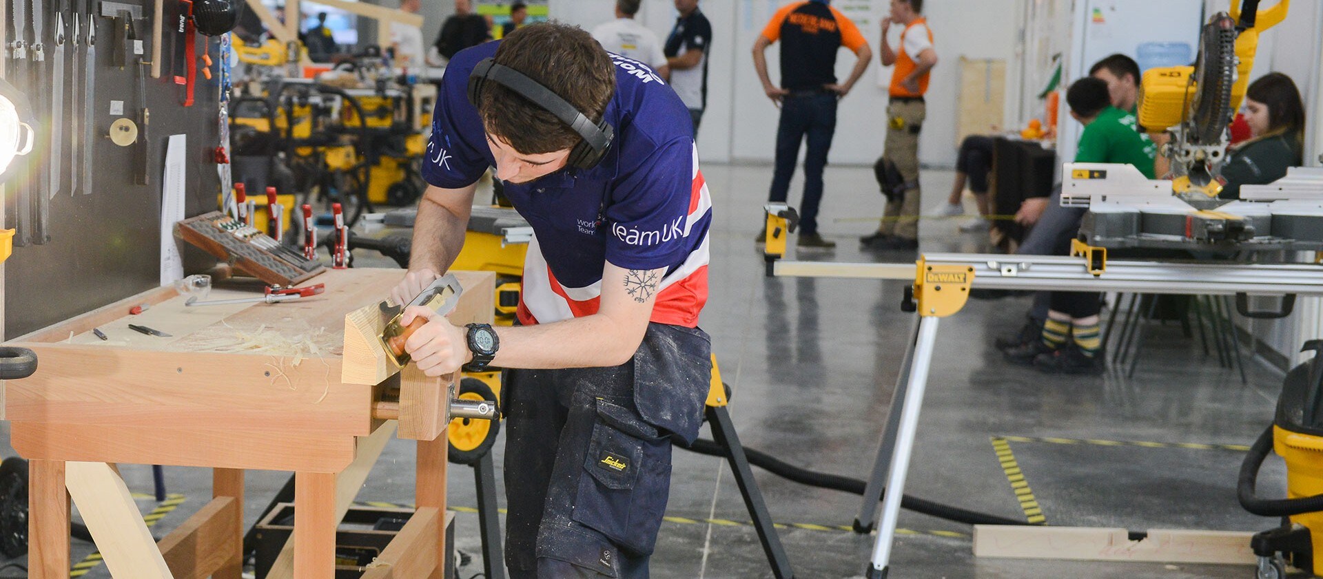 A woodworker participating in a World Skills competition